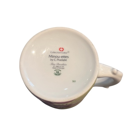 Cat Mug Pink Blue Floral Kitty Handle 1985 Minou-ettes Coeur Vintage Portugal - Picture 4 of 7